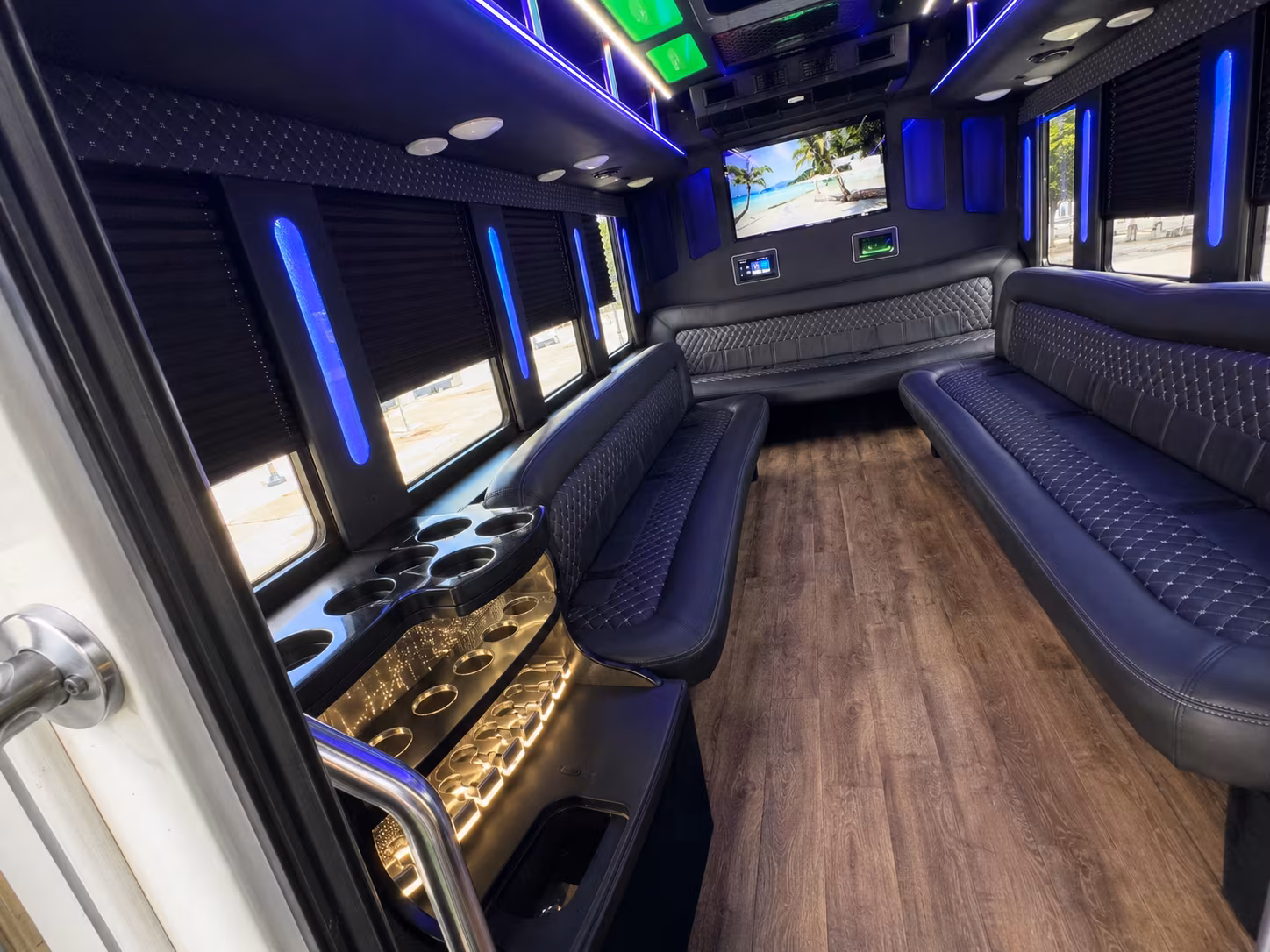 Passenger seating aboard a party bus rental serving Fort Myers